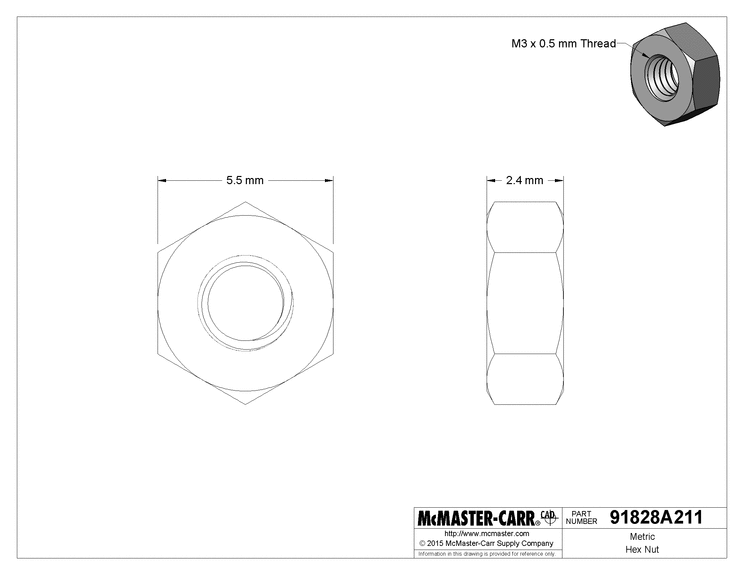 M3 nut dimensions